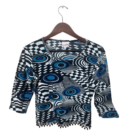 Vintage Beverly’s Bead Embellished Shirt Crop Length and 3/4 Sleeve Size M - Picture 1 of 6